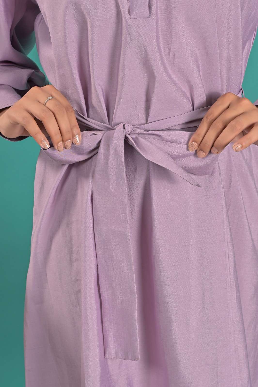 Casual Wear Lavender Shirt Style Dress For Women - Fabric Details | OOPNIK