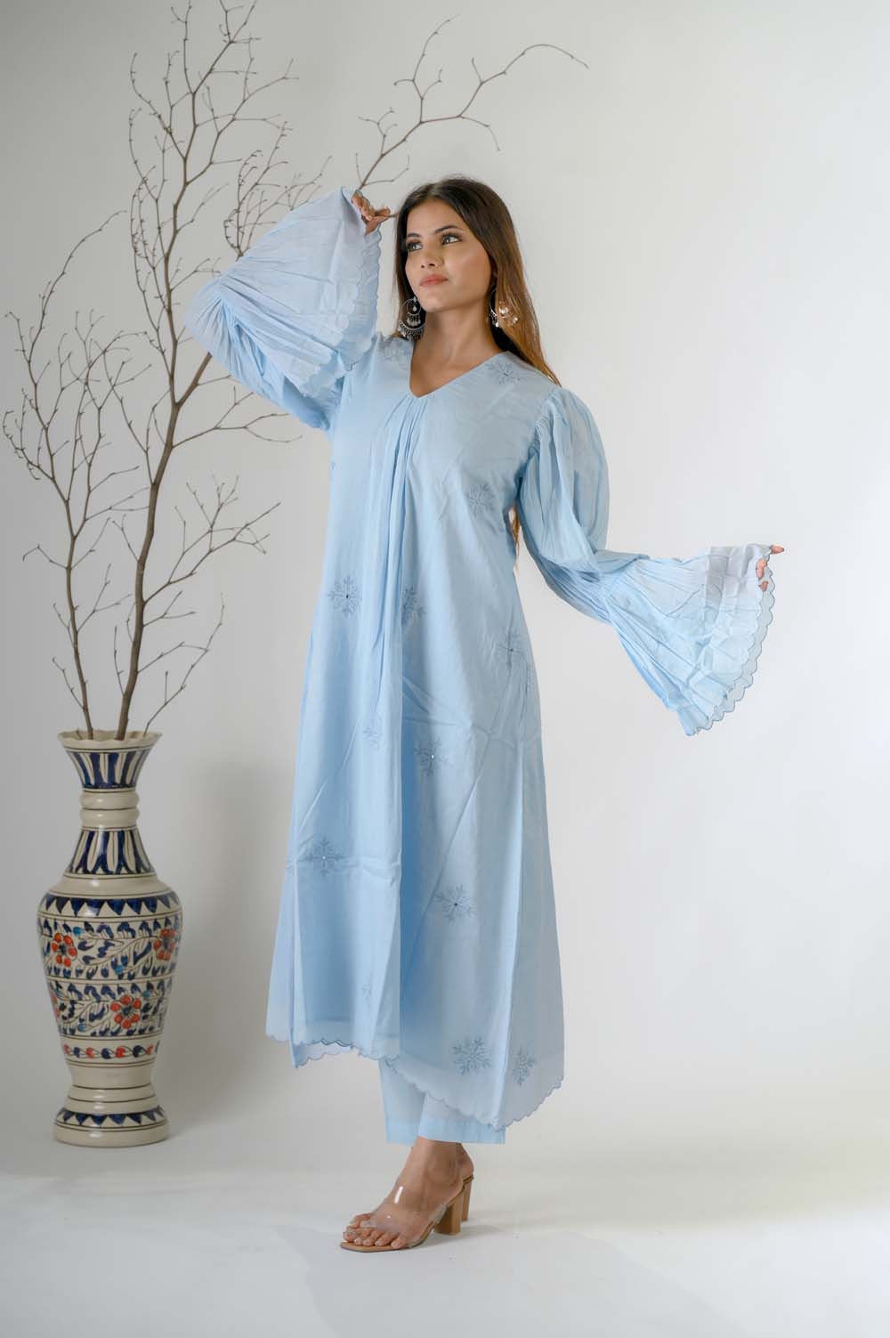 Blue Festive Wear Embroidered Kurta Set For Women