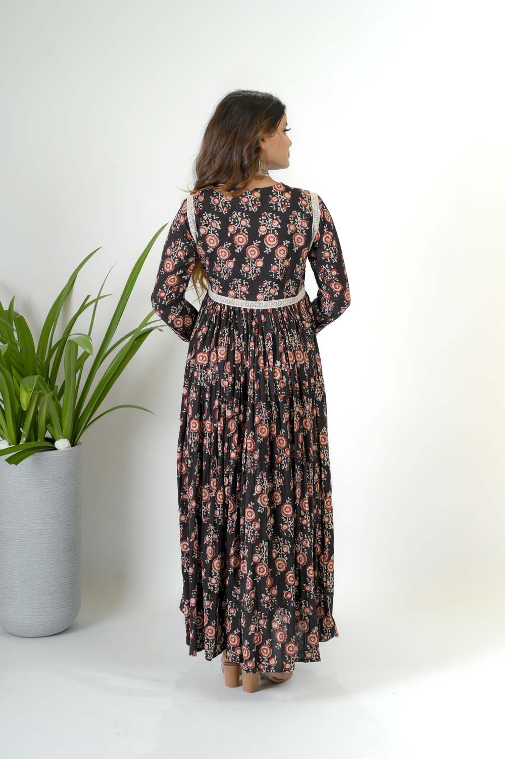 Angrakha Full Length Cotton Dress -  Back View | Oopnik